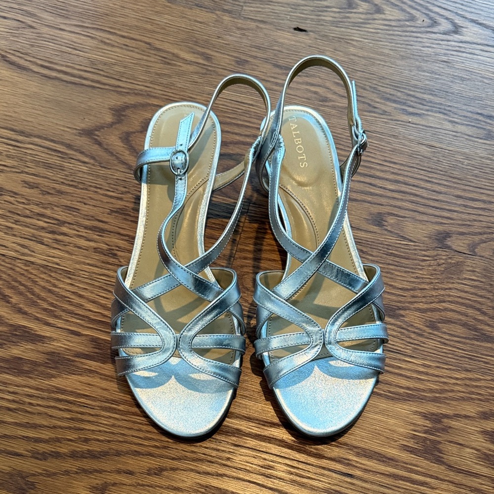 Talbots Metallic Silver Strappy Wedge Sandals, size 10